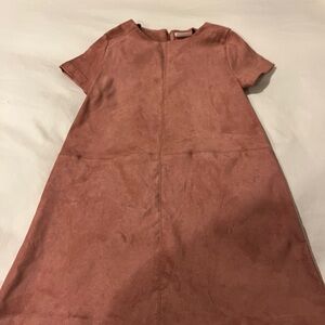 Pink Suede Look Short Sleeve Kids Dress